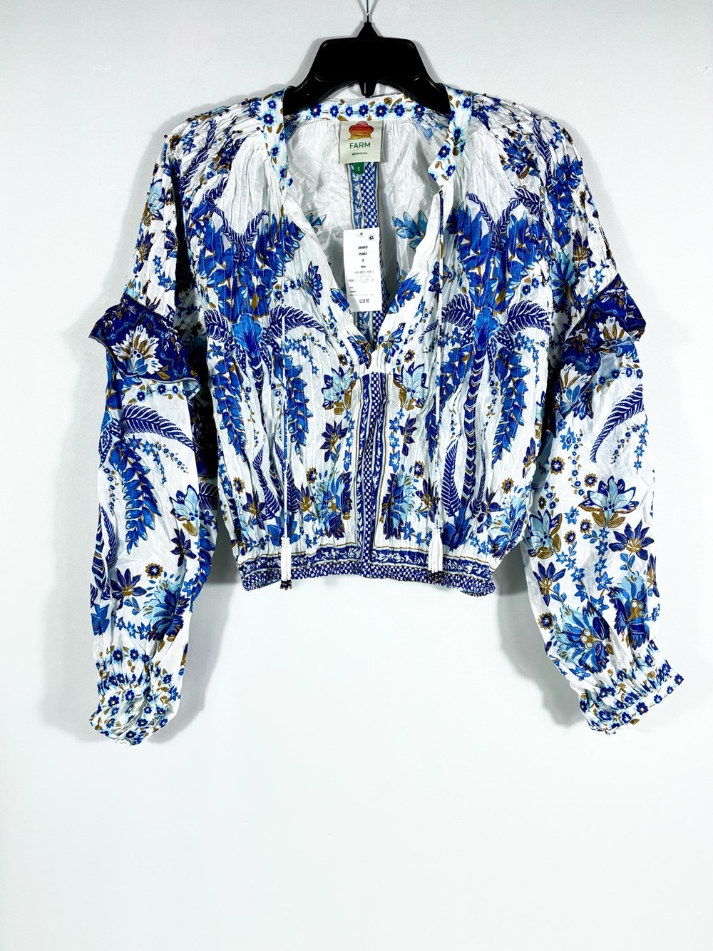 *SOLD* Farm Rio Ana Tapestry Cotton Blend Ruffle Top Blouse Small NWT Blue - Picture 4 of 15